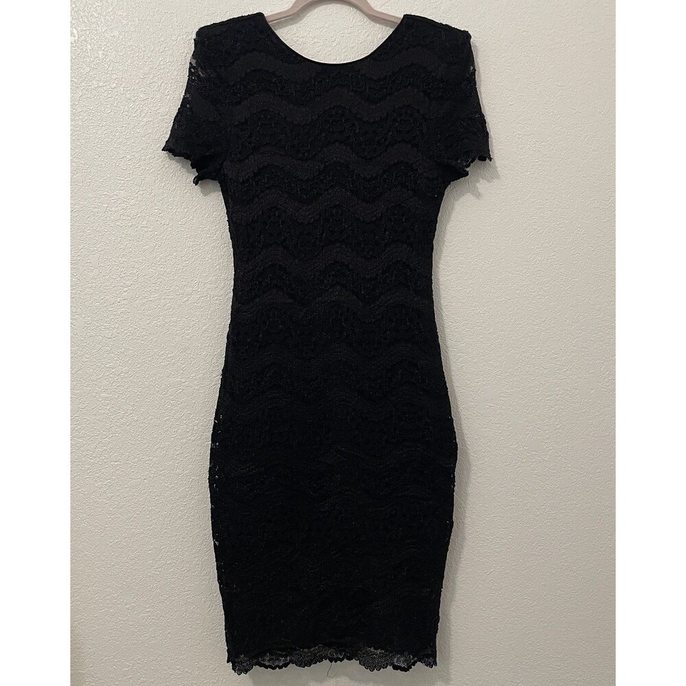 Vtg 80s Filigree LTD Black Cocktail Dress Lace 12 USA Stretchy Fits 8 -10